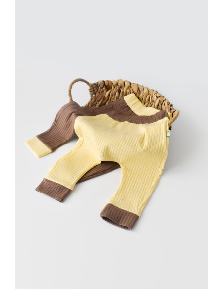 UP-BC-CSYR4003-6,Set 2 pantaloni Ribana Bebe Unisex din bumbac organic si 5%elastan - Vanilie/Maro