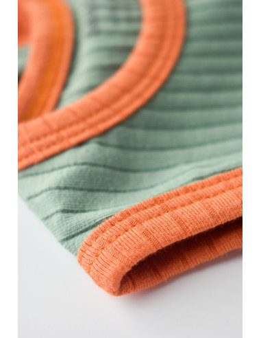 UP-BC-CSYR4100-3,Set 2 body-uri fara maneci Ribana Bebe Unisex din bumbac organic si 5%elastan - Portocaliu/Verde