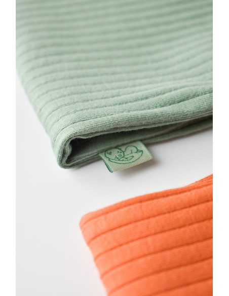 UP-BC-CSYR4100-3,Set 2 body-uri fara maneci Ribana Bebe Unisex din bumbac organic si 5%elastan - Portocaliu/Verde