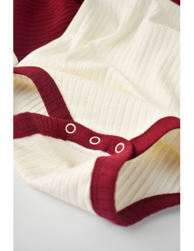 UP-BC-CSYR4101-3,Set 2 body-uri fara maneci Ribana Bebe Unisex din bumbac organic si 5%elastan - Ecru/Bordo
