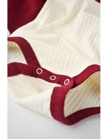 UP-BC-CSYR4101-3,Set 2 body-uri fara maneci Ribana Bebe Unisex din bumbac organic si 5%elastan - Ecru/Bordo