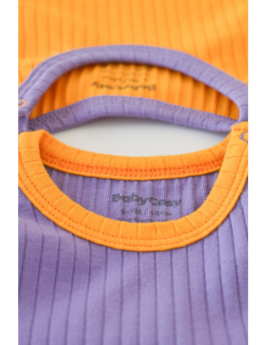 UP-BC-CSYR4102-3,Set 2 body-uri fara maneci Ribana Bebe Unisex din bumbac organic si 5%elastan - Galben/Mov