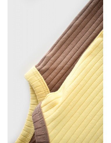 UP-BC-CSYR4103-3,Set 2 body-uri fara maneci Ribana Bebe Unisex din bumbac organic si 5%elastan - Vanilie/Maro