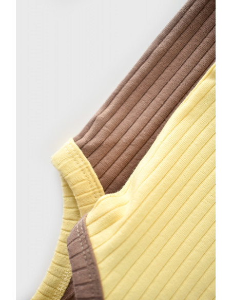 UP-BC-CSYR4103-3,Set 2 body-uri fara maneci Ribana Bebe Unisex din bumbac organic si 5%elastan - Vanilie/Maro