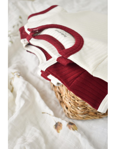 UP-BC-CSYR4201-6,Set 2 body-uri Ribana Bebe Unisex din bumbac organic si 5%elastan - Ecru/Bordo, Baby Cosy
