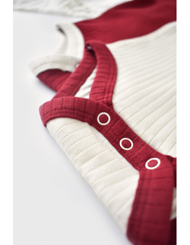 UP-BC-CSYR4201-6,Set 2 body-uri Ribana Bebe Unisex din bumbac organic si 5%elastan - Ecru/Bordo, Baby Cosy