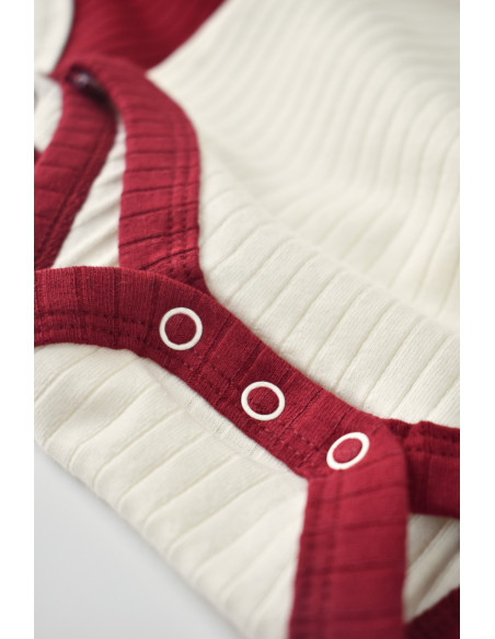 UP-BC-CSYR4201-6,Set 2 body-uri Ribana Bebe Unisex din bumbac organic si 5%elastan - Ecru/Bordo, Baby Cosy