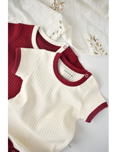 UP-BC-CSYR4201-6,Set 2 body-uri Ribana Bebe Unisex din bumbac organic si 5%elastan - Ecru/Bordo, Baby Cosy