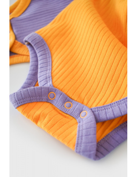 UP-BC-CSYR4202-9,Set 2 body-uri Ribana Bebe Unisex din bumbac organic si 5%elastan - Galben/Mov
