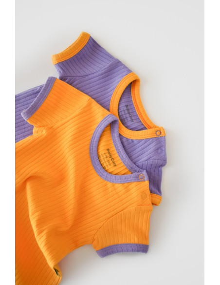 UP-BC-CSYR4202-9,Set 2 body-uri Ribana Bebe Unisex din bumbac organic si 5%elastan - Galben/Mov
