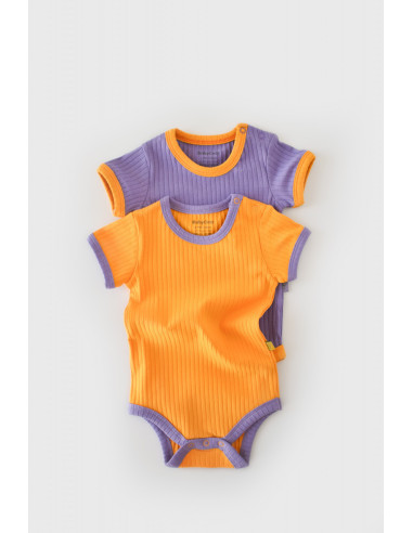 UP-BC-CSYR4202-9,Set 2 body-uri Ribana Bebe Unisex din bumbac organic si 5%elastan - Galben/Mov