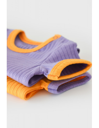 UP-BC-CSYR4202-9,Set 2 body-uri Ribana Bebe Unisex din bumbac organic si 5%elastan - Galben/Mov
