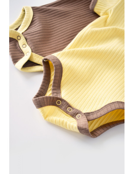 UP-BC-CSYR4203-6,Set 2 body-uri Ribana Bebe Unisex din bumbac organic si 5%elastan - Vanilie/Maro