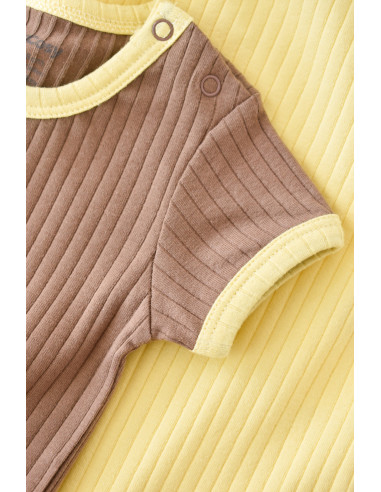 UP-BC-CSYR4203-6,Set 2 body-uri Ribana Bebe Unisex din bumbac organic si 5%elastan - Vanilie/Maro