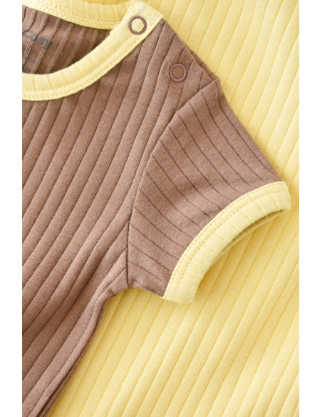 UP-BC-CSYR4203-6,Set 2 body-uri Ribana Bebe Unisex din bumbac organic si 5%elastan - Vanilie/Maro