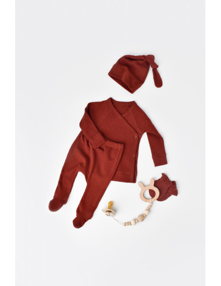 UP-BC-CSYM24501-0,Set 4 piese: bluza, pantaloni, caciulita si manusi din bumbac organic si modal - Rosu, Baby Cosy