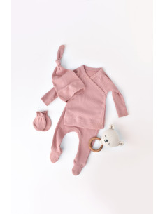 UP-BC-CSYM24502-3,Set 4 piese: bluza, pantaloni, caciulita si manusi din bumbac organic si modal - Rose, Baby Cosy