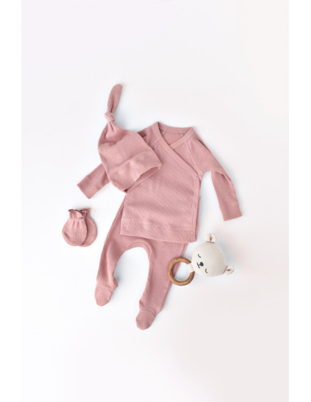 UP-BC-CSYM24502-3,Set 4 piese: bluza, pantaloni, caciulita si manusi din bumbac organic si modal - Rose, Baby Cosy