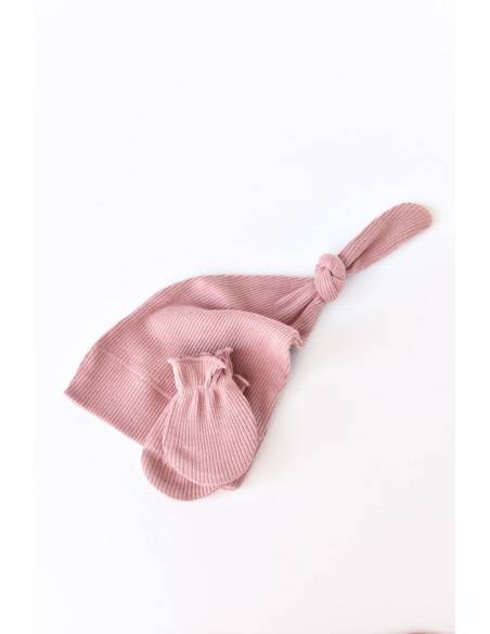 UP-BC-CSYM24502-3,Set 4 piese: bluza, pantaloni, caciulita si manusi din bumbac organic si modal - Rose, Baby Cosy