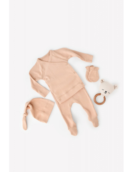 UP-BC-CSYM24503-0,Set 4 piese: bluza, pantaloni, caciulita si manusi din bumbac organic si modal - Somon, Baby Cosy