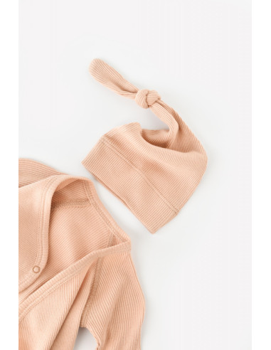 UP-BC-CSYM24503-0,Set 4 piese: bluza, pantaloni, caciulita si manusi din bumbac organic si modal - Somon, Baby Cosy