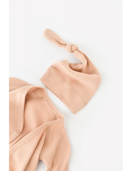 UP-BC-CSYM24503-0,Set 4 piese: bluza, pantaloni, caciulita si manusi din bumbac organic si modal - Somon, Baby Cosy