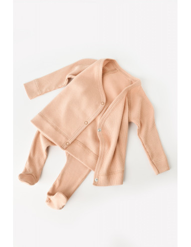 UP-BC-CSYM24503-0,Set 4 piese: bluza, pantaloni, caciulita si manusi din bumbac organic si modal - Somon, Baby Cosy