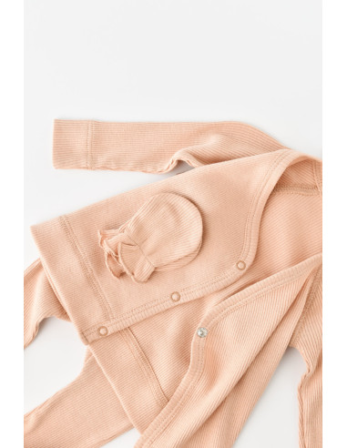 UP-BC-CSYM24503-0,Set 4 piese: bluza, pantaloni, caciulita si manusi din bumbac organic si modal - Somon, Baby Cosy