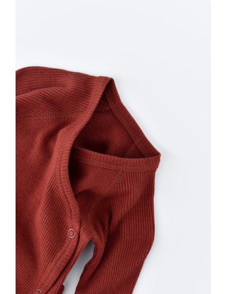 UP-BC-CSYM24504-3,Set 4 piese: bluza, pantaloni, caciulita si manusi din bumbac organic si modal - Caramiziu, Baby Cosy