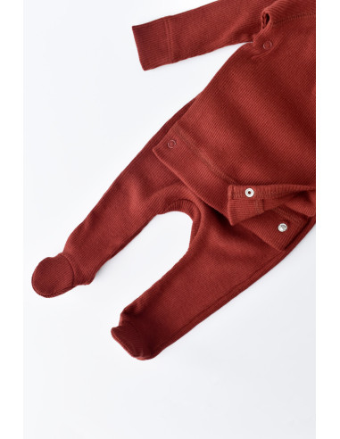UP-BC-CSYM24504-3,Set 4 piese: bluza, pantaloni, caciulita si manusi din bumbac organic si modal - Caramiziu, Baby Cosy