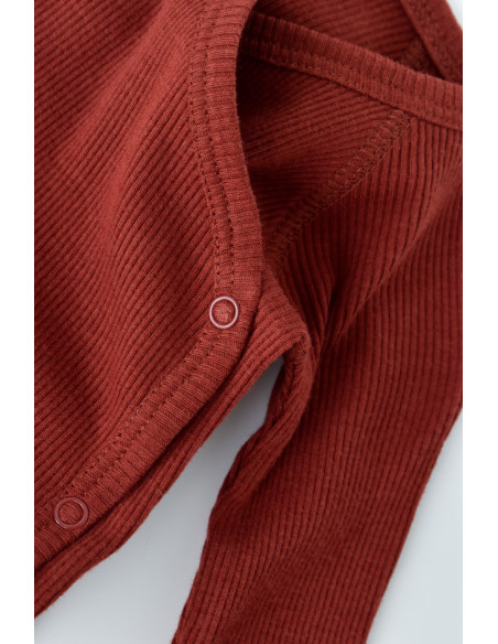 UP-BC-CSYM24504-3,Set 4 piese: bluza, pantaloni, caciulita si manusi din bumbac organic si modal - Caramiziu, Baby Cosy