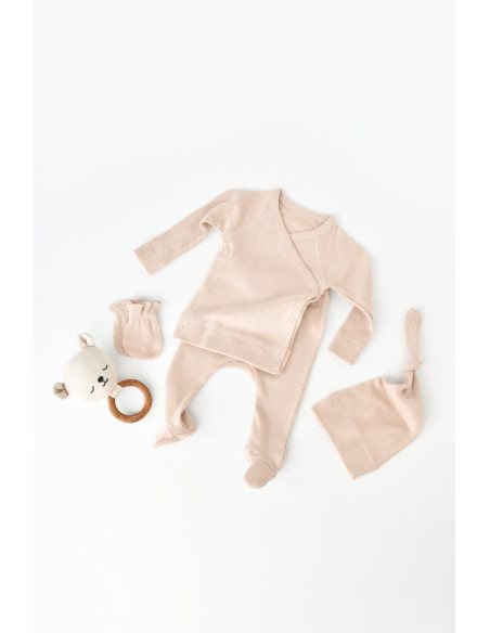 UP-BC-CSYM24507-0,Set 4 piese: bluza, pantaloni, caciulita si manusi din bumbac organic si modal - Blush, Baby Cosy