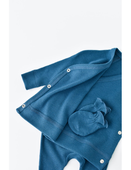 UP-BC-CSYM24508-3,Set 4 piese: bluza, pantaloni, caciulita si manusi din bumbac organic si modal - Bleumarin, Baby Cosy