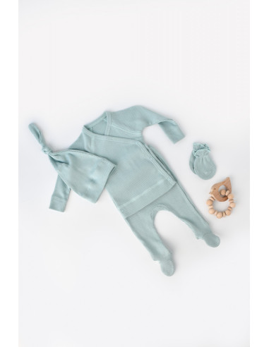 UP-BC-CSYM24509-6,Set 4 piese: bluza, pantaloni, caciulita si manusi din bumbac organic si modal - Mint, Baby Cosy