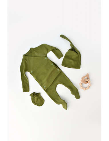 UP-BC-CSYM24511-3,Set 4 piese: bluza, pantaloni, caciulita si manusi din bumbac organic si modal - Verde, Baby Cosy