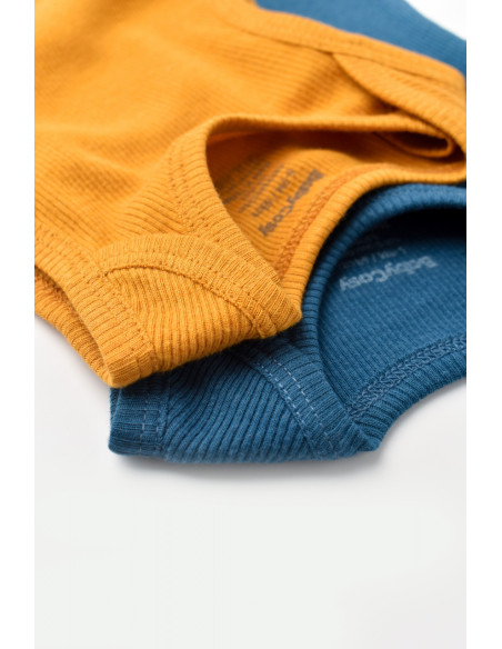 UP-BC-CSYM11110-0,Set 2 body-uri fara maneci bebe unisex din bumbac organic si modal - Bleumarin/Sofran, Baby Cosy