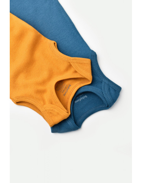 UP-BC-CSYM11110-0,Set 2 body-uri fara maneci bebe unisex din bumbac organic si modal - Bleumarin/Sofran, Baby Cosy