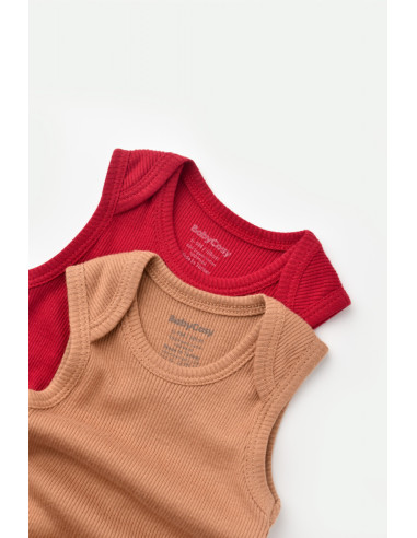 UP-BC-CSYM11111-0,Set 2 body-uri fara maneci bebe unisex din bumbac organic si modal - Maro/Rosu, Baby Cosy