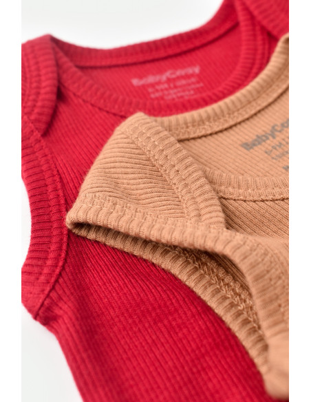 UP-BC-CSYM11111-0,Set 2 body-uri fara maneci bebe unisex din bumbac organic si modal - Maro/Rosu, Baby Cosy