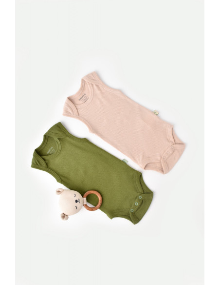 UP-BC-CSYM11112-0,Set 2 body-uri fara maneci bebe unisex din bumbac organic si modal - Verde/Blush, Baby Cosy