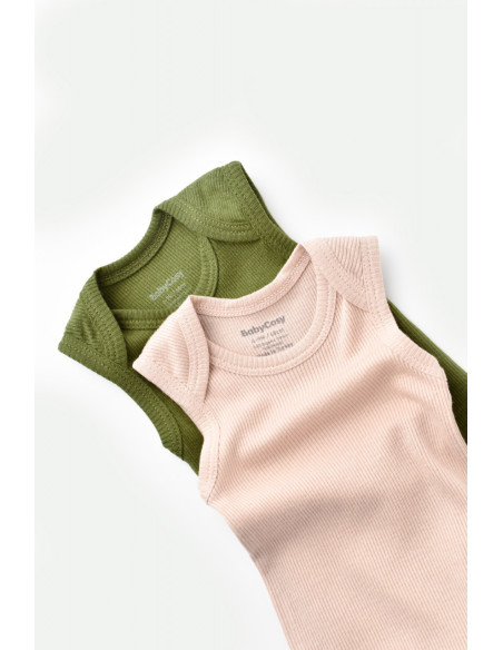 UP-BC-CSYM11112-0,Set 2 body-uri fara maneci bebe unisex din bumbac organic si modal - Verde/Blush, Baby Cosy