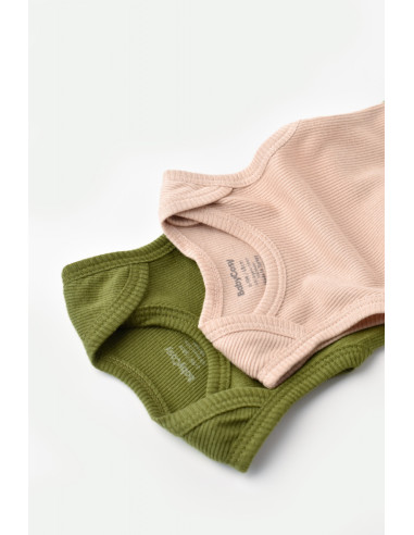 UP-BC-CSYM11112-0,Set 2 body-uri fara maneci bebe unisex din bumbac organic si modal - Verde/Blush, Baby Cosy