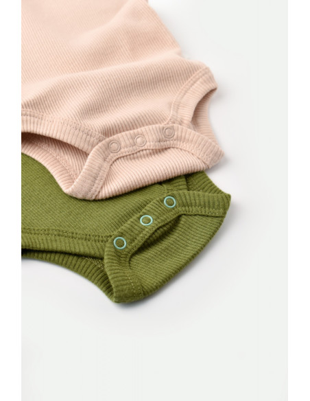 UP-BC-CSYM11112-0,Set 2 body-uri fara maneci bebe unisex din bumbac organic si modal - Verde/Blush, Baby Cosy
