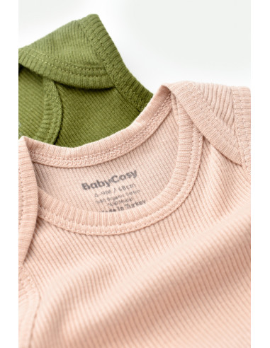 UP-BC-CSYM11112-0,Set 2 body-uri fara maneci bebe unisex din bumbac organic si modal - Verde/Blush, Baby Cosy