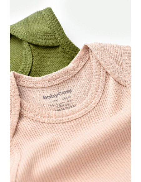 UP-BC-CSYM11112-0,Set 2 body-uri fara maneci bebe unisex din bumbac organic si modal - Verde/Blush, Baby Cosy