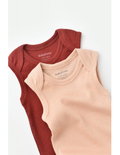 UP-BC-CSYM11113-0,Set 2 body-uri fara maneci bebe unisex din bumbac organic si modal - Caramiziu/Somon, Baby Cosy 2