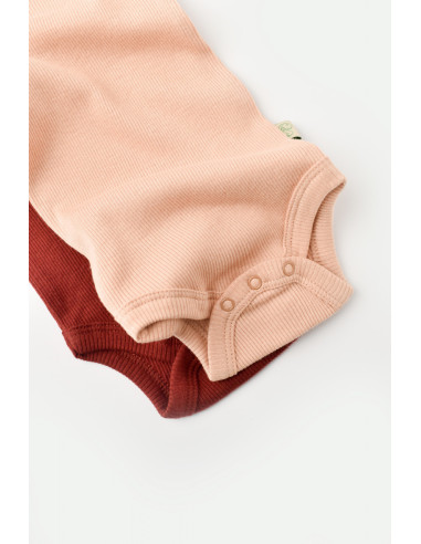 UP-BC-CSYM11113-0,Set 2 body-uri fara maneci bebe unisex din bumbac organic si modal - Caramiziu/Somon, Baby Cosy