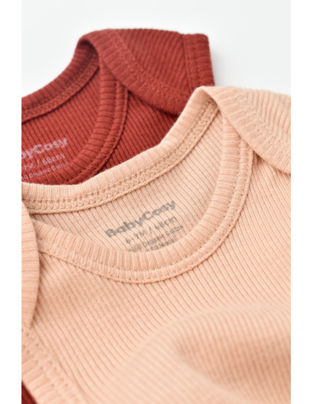 UP-BC-CSYM11113-0,Set 2 body-uri fara maneci bebe unisex din bumbac organic si modal - Caramiziu/Somon, Baby Cosy