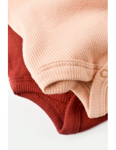 UP-BC-CSYM11113-0,Set 2 body-uri fara maneci bebe unisex din bumbac organic si modal - Caramiziu/Somon, Baby Cosy