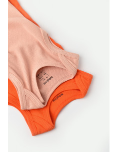 UP-BC-CSYM11114-0,Set 2 body-uri fara maneci bebe unisex din bumbac organic si modal - Rodie/Piersica, Baby Cosy 2